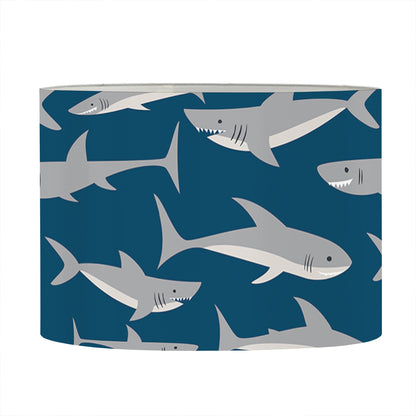 White Shark Pattern Print Drum Lamp Shade