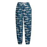 White Shark Pattern Print Fleece Lined Knit Pants