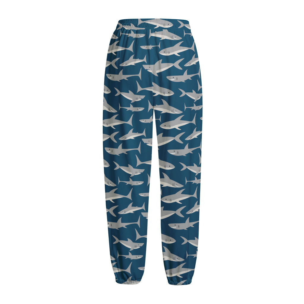 White Shark Pattern Print Fleece Lined Knit Pants