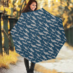 White Shark Pattern Print Foldable Umbrella
