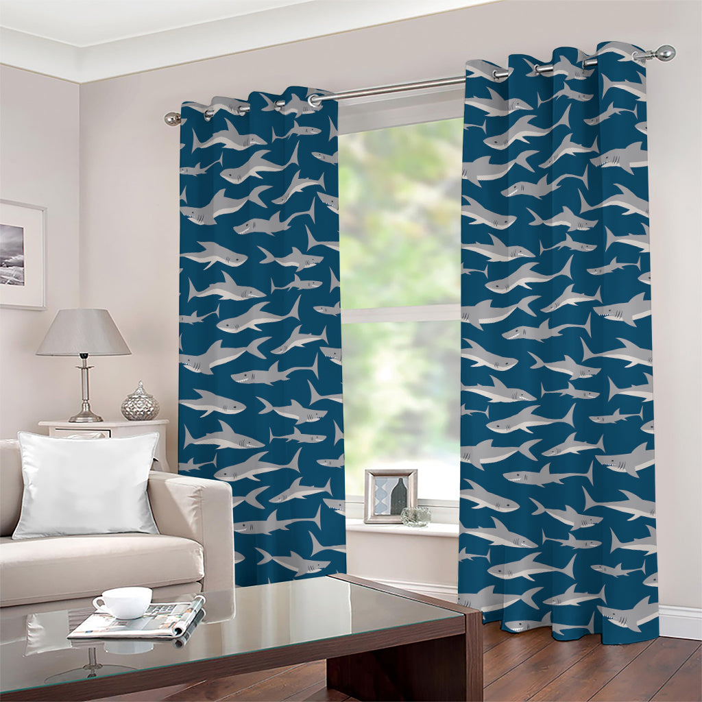 White Shark Pattern Print Grommet Curtains