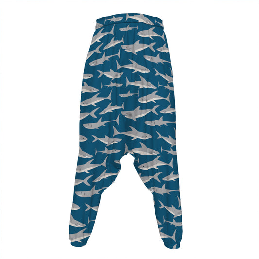 White Shark Pattern Print Hammer Pants