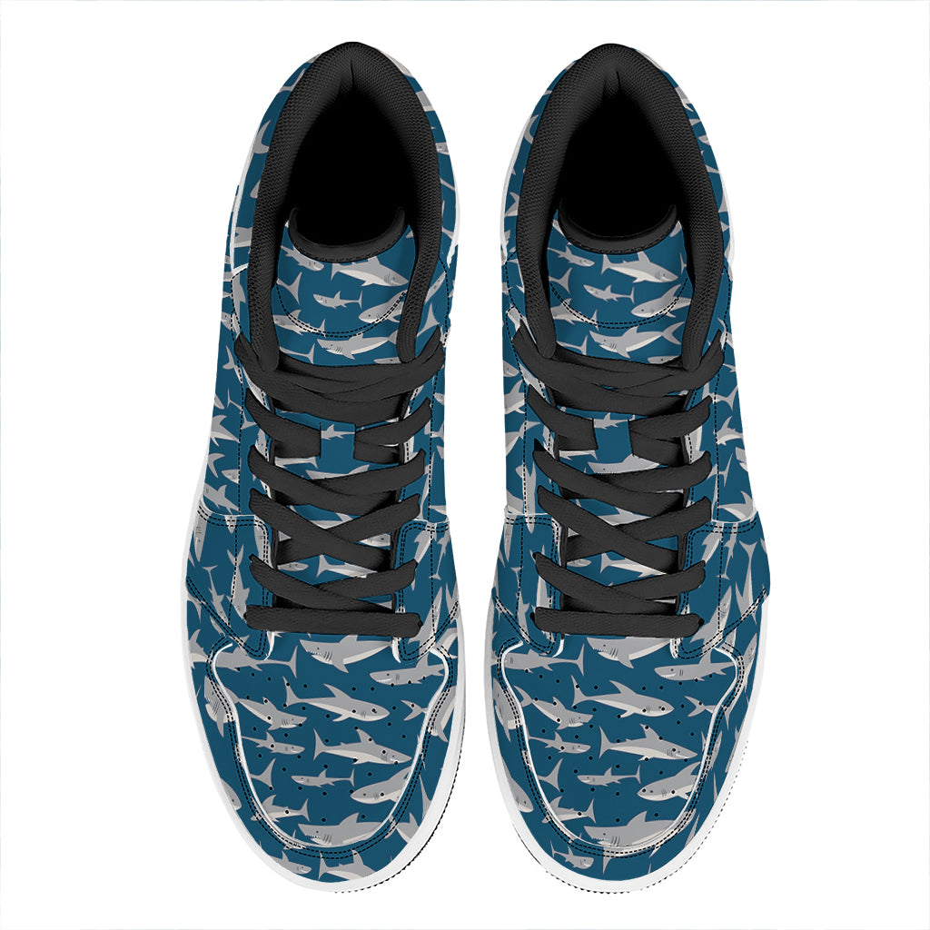 White Shark Pattern Print High Top Leather Sneakers