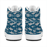 White Shark Pattern Print High Top Leather Sneakers