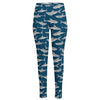 White Shark Pattern Print High-Waisted Pocket Leggings