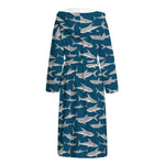 White Shark Pattern Print Hooded Bathrobe