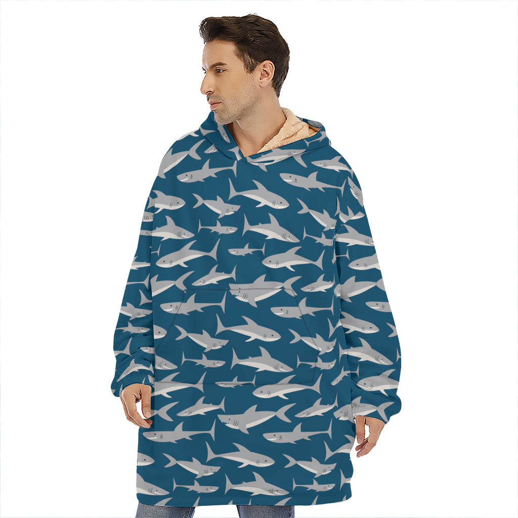 White Shark Pattern Print Hoodie Blanket