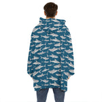White Shark Pattern Print Hoodie Blanket