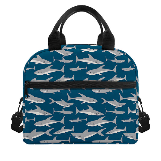 White Shark Pattern Print Insulated Lunch Bag