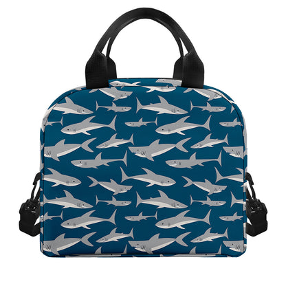 White Shark Pattern Print Insulated Lunch Bag