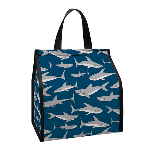 White Shark Pattern Print Insulated Lunch Tote