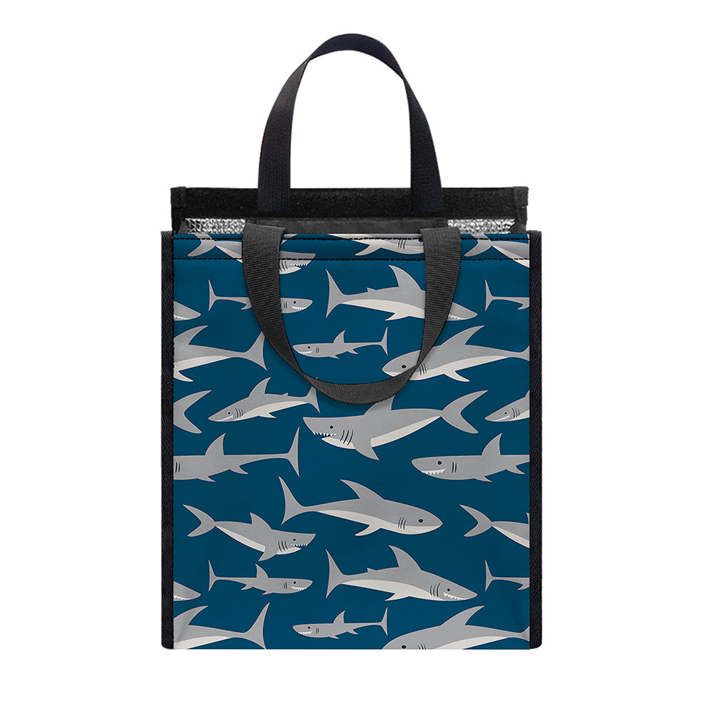 White Shark Pattern Print Insulated Lunch Tote