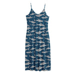 White Shark Pattern Print Jersey Midi Cami Dress