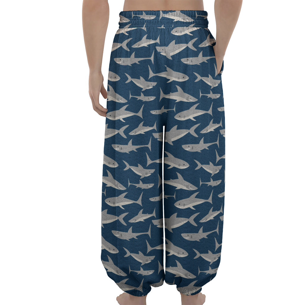 White Shark Pattern Print Lantern Pants