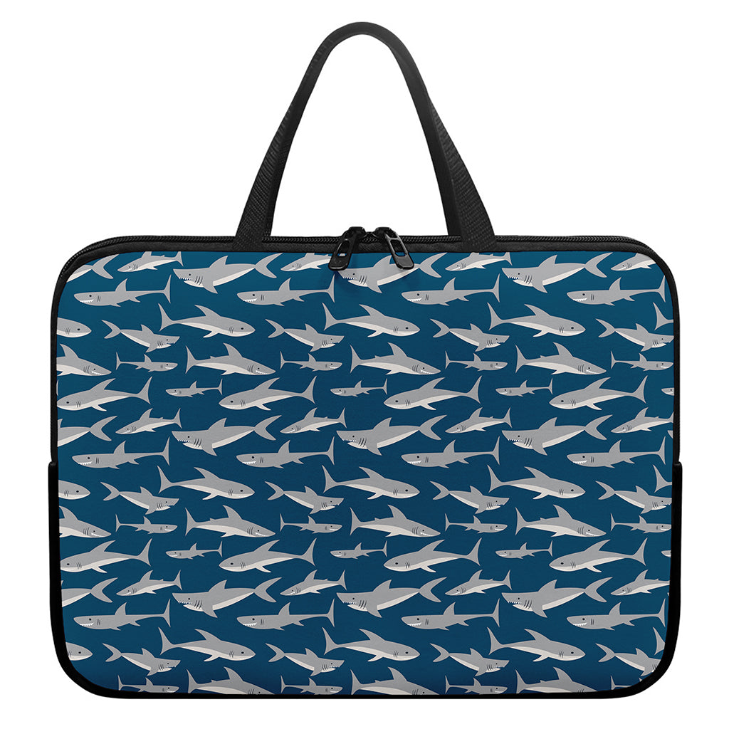 White Shark Pattern Print Laptop Sleeve With Handle