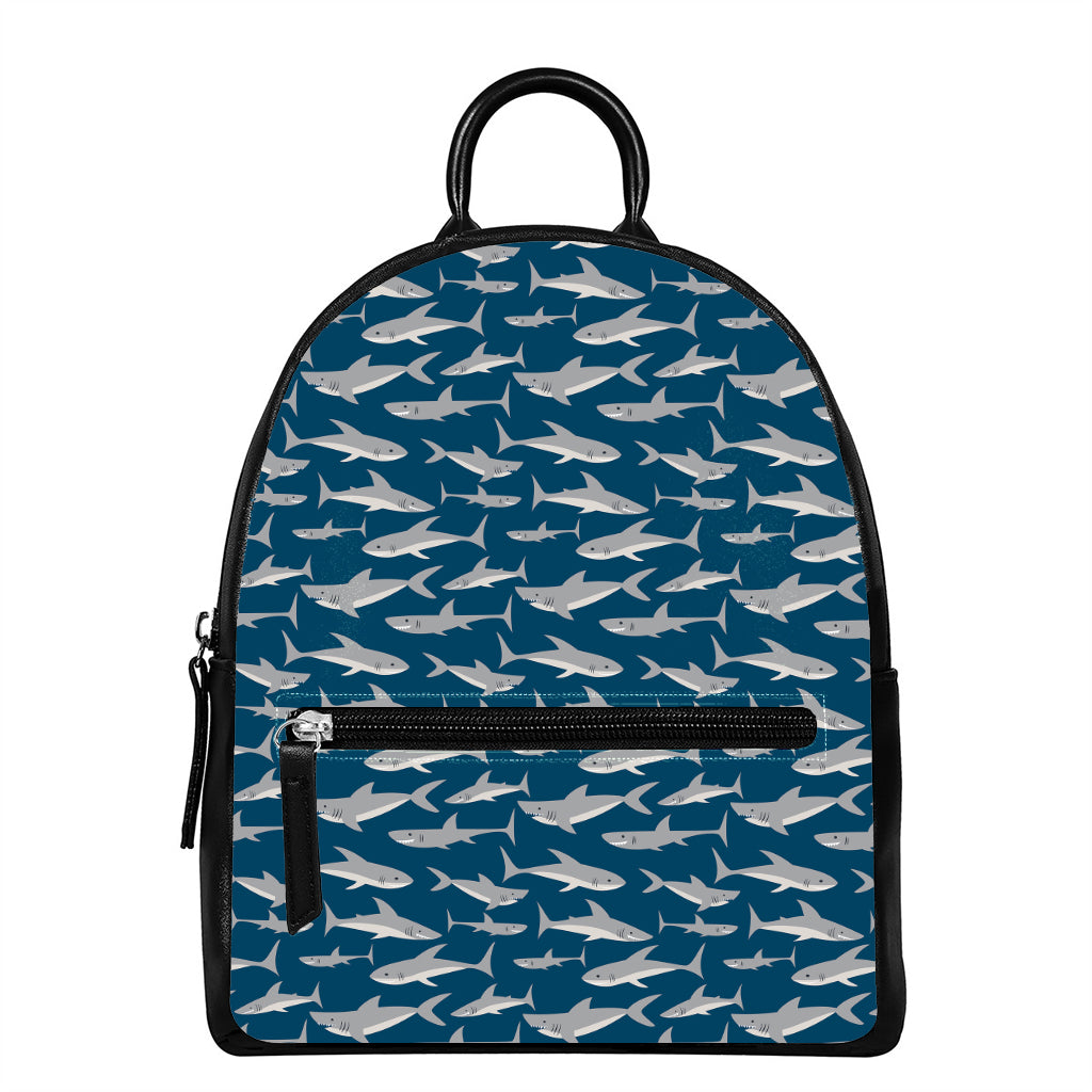 White Shark Pattern Print Leather Backpack