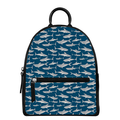 White Shark Pattern Print Leather Backpack