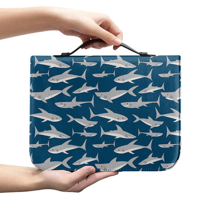 White Shark Pattern Print Leather Bible Cover