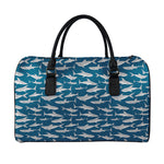 White Shark Pattern Print Leather Duffle Bag