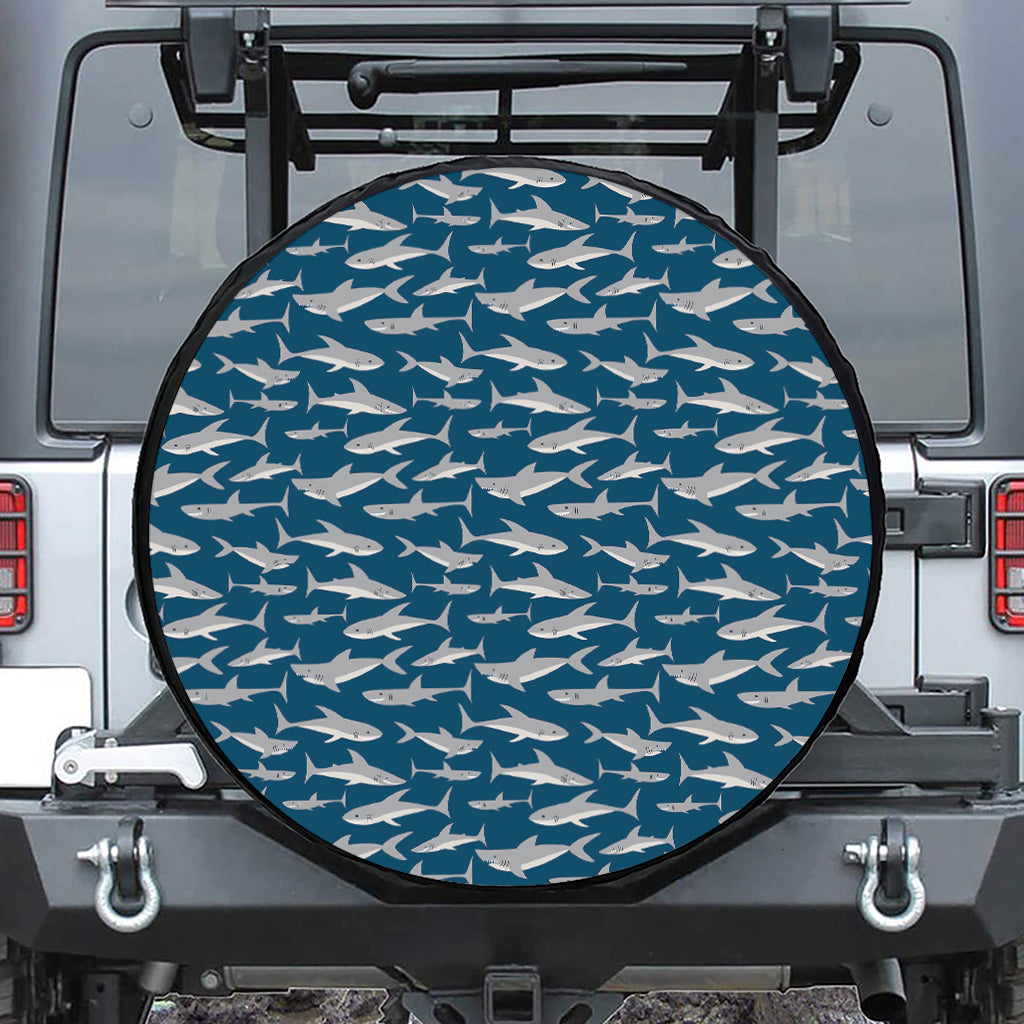 White Shark Pattern Print Leather Spare Tire Cover