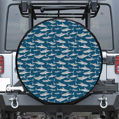 White Shark Pattern Print Leather Spare Tire Cover