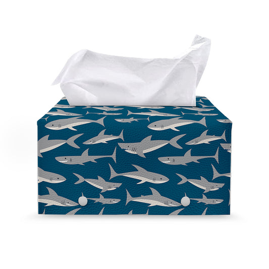 White Shark Pattern Print Leather Tissue Box Cover