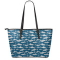 White Shark Pattern Print Leather Tote Bag With Zipper