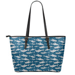 White Shark Pattern Print Leather Tote Bag