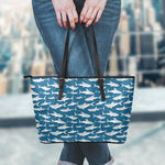 White Shark Pattern Print Leather Tote Bag