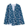 White Shark Pattern Print Long Sleeve Short Coat