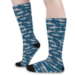 White Shark Pattern Print Long Socks