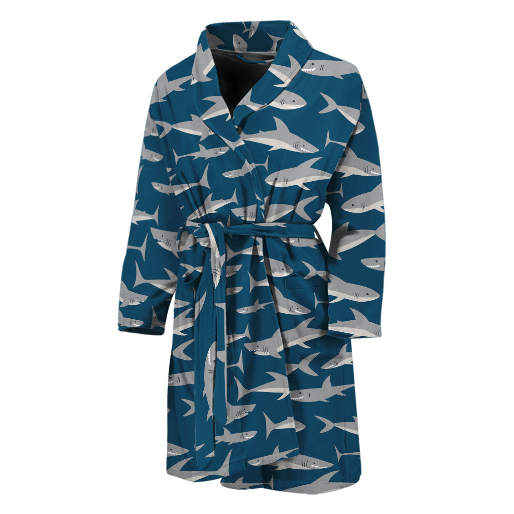 White Shark Pattern Print Men's Bathrobe