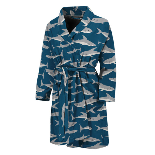 White Shark Pattern Print Men's Bathrobe