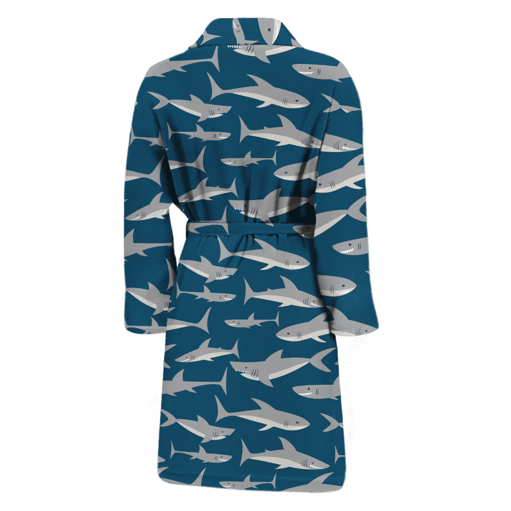 White Shark Pattern Print Men's Bathrobe