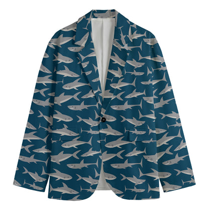 White Shark Pattern Print Men's Blazer
