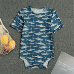 White Shark Pattern Print Men's Bodysuit