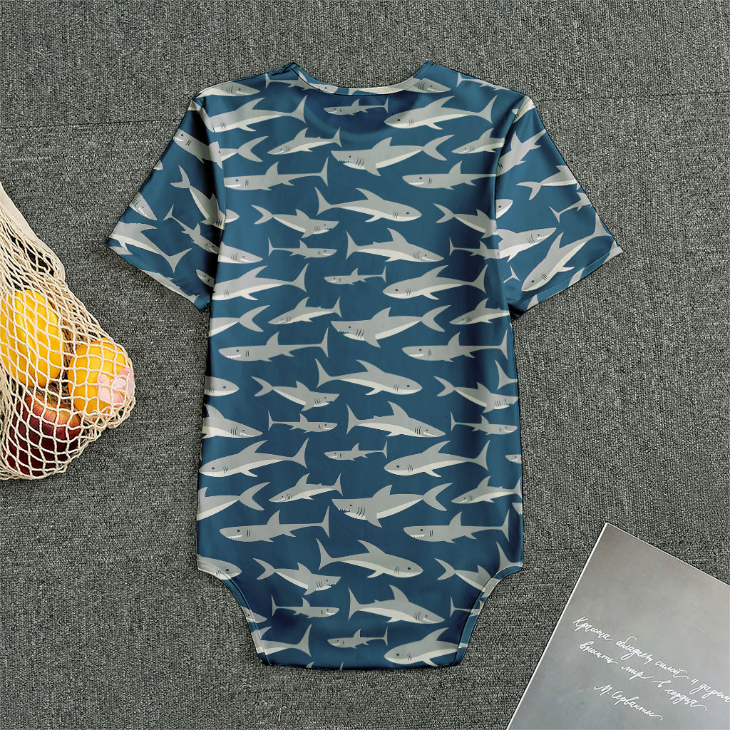 White Shark Pattern Print Men's Bodysuit