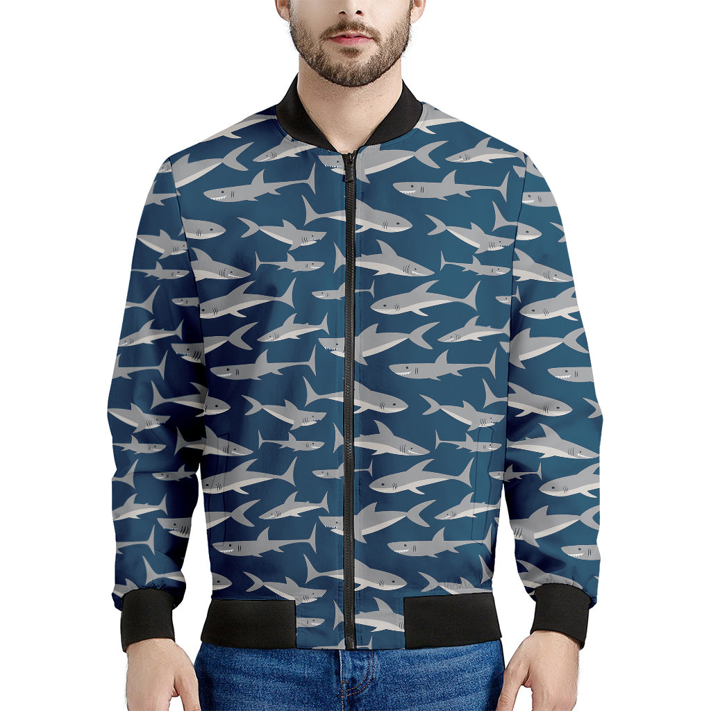 White Shark Pattern Print Men's Bomber Jacket