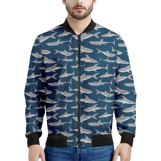 White Shark Pattern Print Men's Bomber Jacket