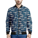White Shark Pattern Print Men's Bomber Jacket
