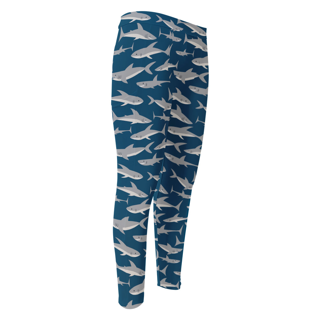 White Shark Pattern Print Men's Compression Pants