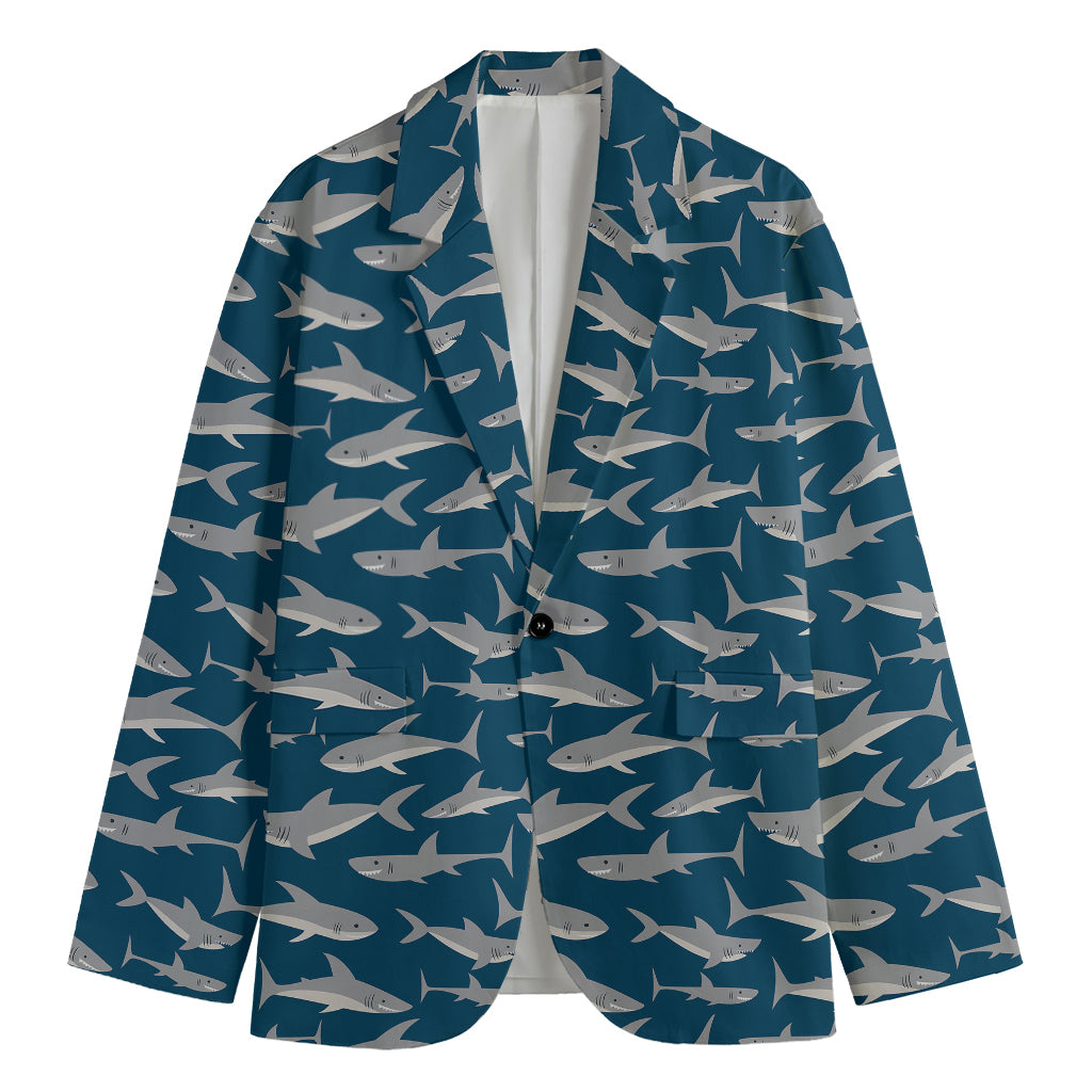 White Shark Pattern Print Men's Cotton Blazer