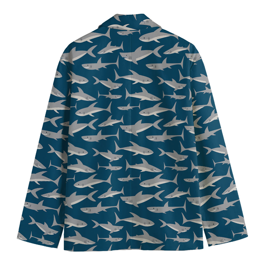 White Shark Pattern Print Men's Cotton Blazer