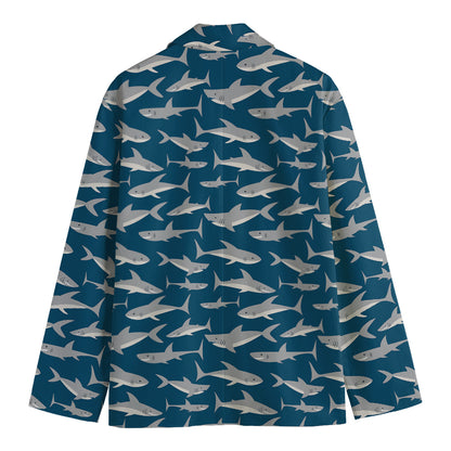 White Shark Pattern Print Men's Cotton Blazer