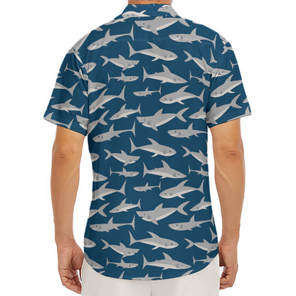 White Shark Pattern Print Men's Deep V-Neck Shirt