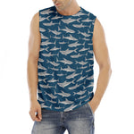 White Shark Pattern Print Men's Fitness Tank Top