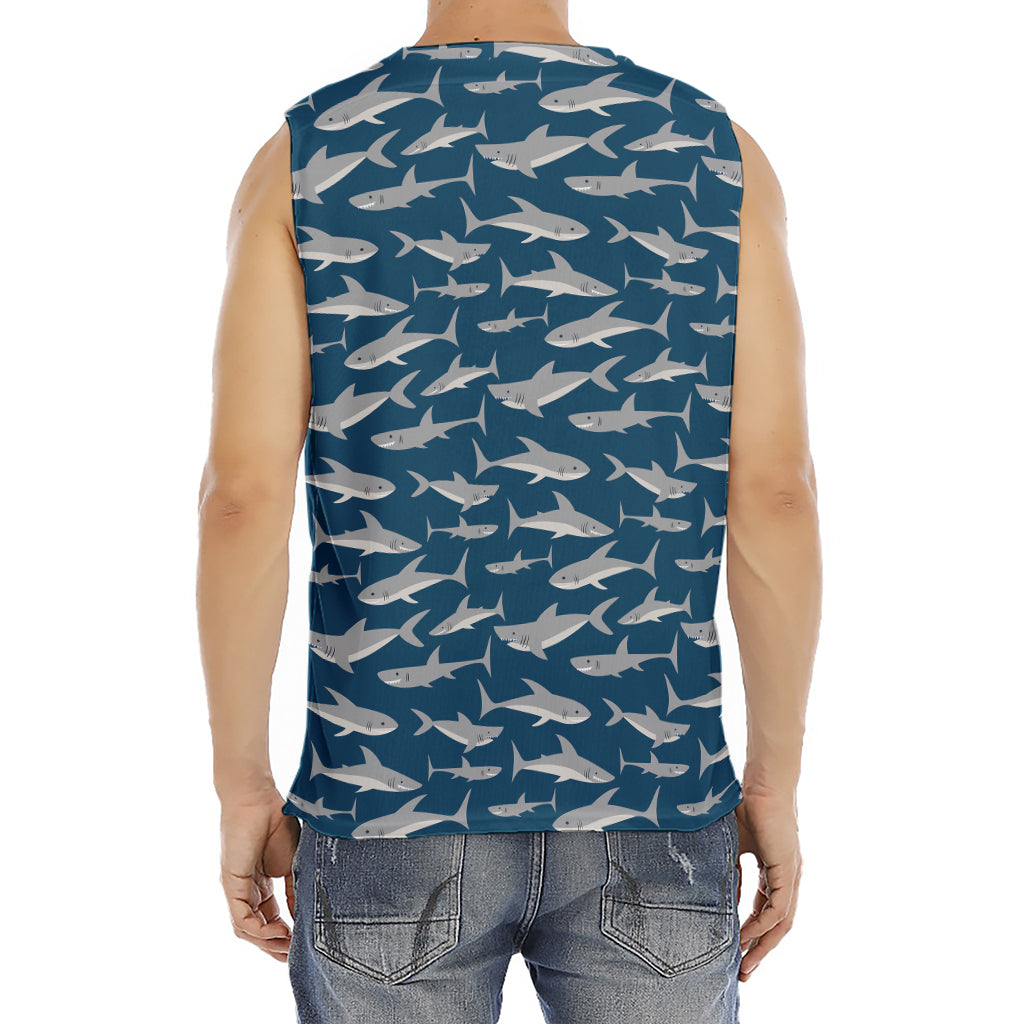 White Shark Pattern Print Men's Fitness Tank Top