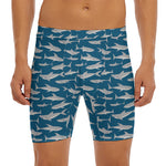 White Shark Pattern Print Men's Long Boxer Briefs