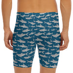 White Shark Pattern Print Men's Long Boxer Briefs