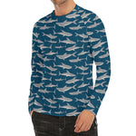 White Shark Pattern Print Men's Long Sleeve Rash Guard